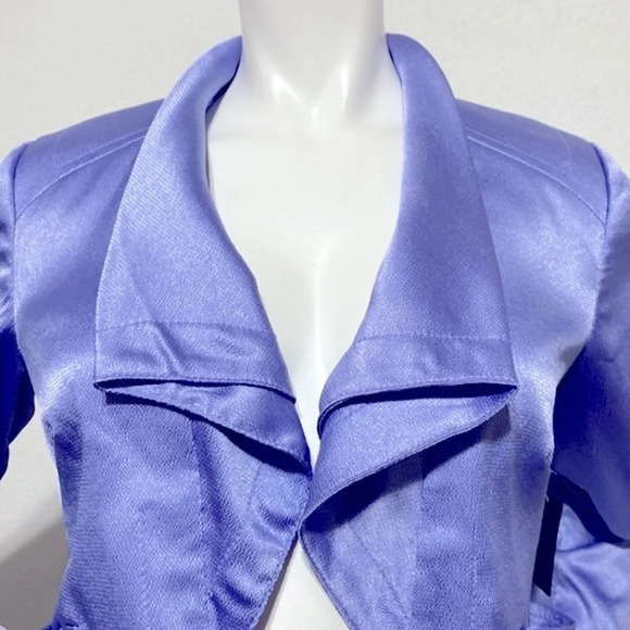 Bebe NEW Y2K Retro Blue Textured Satin Jacket With Pockets Shoulder Pads Size 4 - Picture 2 of 10